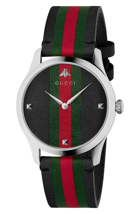 gucci dress stripe pattern|gucci black leather watch strap.